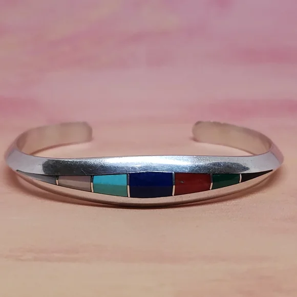 Rosella Paxson-Sandoval Apache Signed Multi-stone and Sterling Cuff - Picture 2 of 5